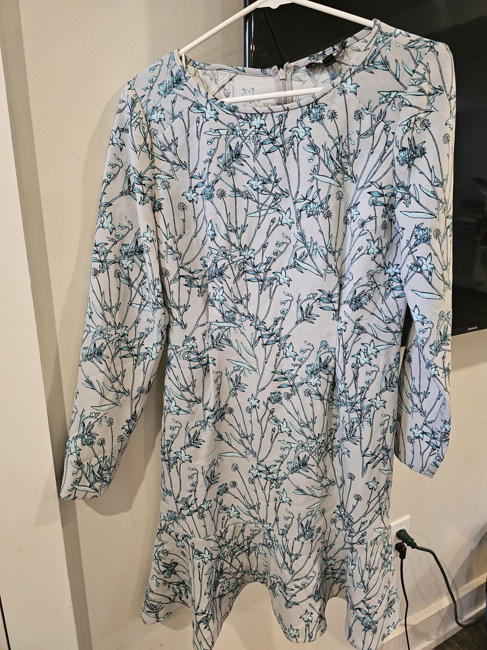 Banana Republic White Mini Dress with Teal Floral Print